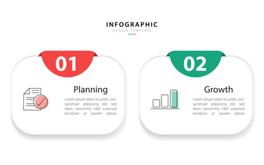 Fototapete - Business infographic template. 2 Step timeline journey. Process diagram, 2 options on white background, Infograph elements vector illustration.