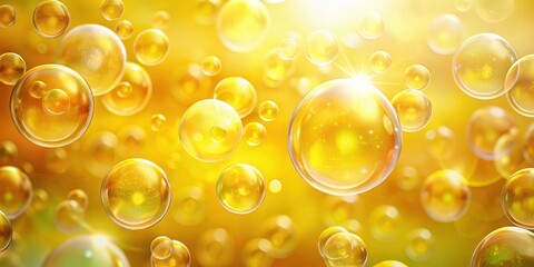 Wall Mural - Colorful yellow abstract background with floating transparent bubbles creating a soothing and calming atmosphere