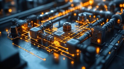 Poster - Futuristic Technological Circuitry: A Glowing Network of Advanced Components