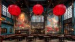 © Gambar - Restaurant Interior with Red Lantern and Artwork