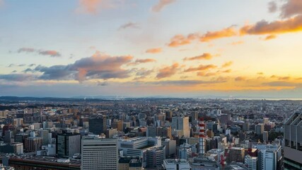 Leinwandbilder - 朝焼け・夕焼けの都市と青空のタイムラプス