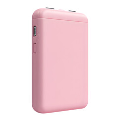 Poster - Close-up of a light pink, rectangular portable charger, showcasing its design and form factor.  The charger appears to be a modern device.