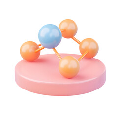 Poster - Vibrant, geometric representation of a molecule, resting on a soft pastel pink platform.  The spheres are connected by lines, in an abstract design.