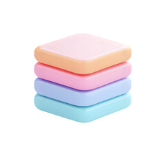 Poster - Three-dimensional rendering of a stack of pastel-colored square shapes.  The  cubes are  arranged in a vertical stack.