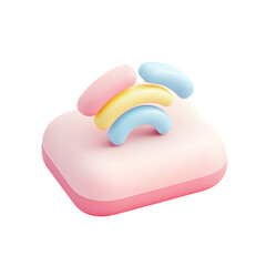 Poster - Vibrant, colorful wireless network symbol displayed on a light pink, three-dimensional, square form.