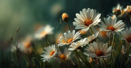 Wall Mural - beautiful wildflowers blooming in a serene field during springtime sunlight