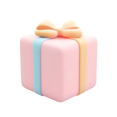 Poster - Three-dimensional, light pink gift box with pastel colored ribbon and bow, presented in a bright, stylized digital graphic illustration.
