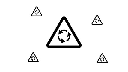 Poster - Zoom in and out animation the roundabout symbol. Large black symbol in the center and four small symbols around. Seamless looped 4k animation on white background