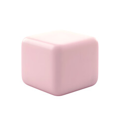 Poster - Single, solid, light-pink cube, simple in form, against a plain white background.  It's a  digital representation of a geometric shape.