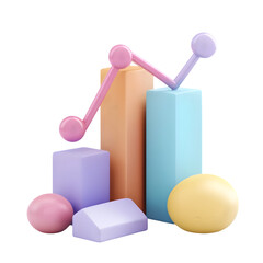 Fototapete - 3D graphic design of colorful geometric forms with a rising trend graph, showcasing a modern, abstract style.