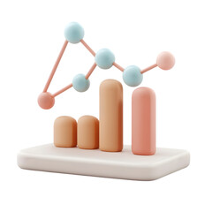 Fototapete - 3D illustration showcasing a declining bar graph with pastel colors and interconnected elements.