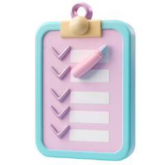 Poster - Three-dimensional,  pastel-colored clipboard  with a list of empty checklist items, rendered in a vibrant style.