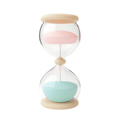 Poster - Pastel-colored glass hourglass, featuring a clear design and light-colored sand.  It has a light beige base.