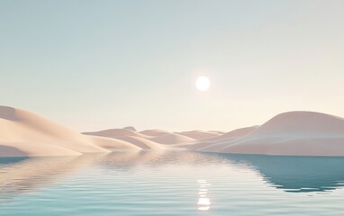 serene desert landscape reflecting a bright sun