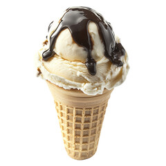 Poster - Delicious Vanilla Ice Cream Cone with Chocolate Syrup Isolated on White