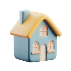 Poster - Stylized, 3D-rendered, small house model in pastel colors, perfect for design projects or illustrations.