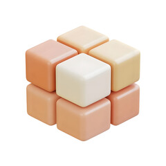 Poster - Digital rendering of a cube made up of smaller cubes in light pastel hues. The design is geometric, highlighting color variation and smooth surfaces.