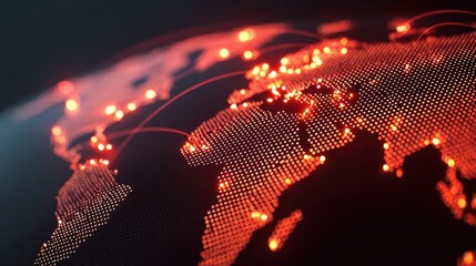 Aufkleber - Abstract representation of a world map with illuminated connecting lines, symbolizing global communication and digital networks.