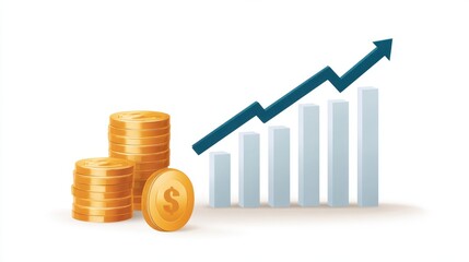 Poster - Graphical representation of financial growth with coins and a rising bar graph.