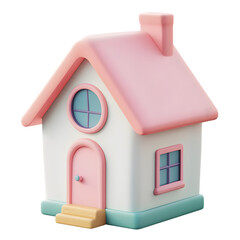 Poster - Three-dimensional, pastel-colored model of a small house, featuring a simple design and rounded shapes.  It is a charming and playful representation of a home.
