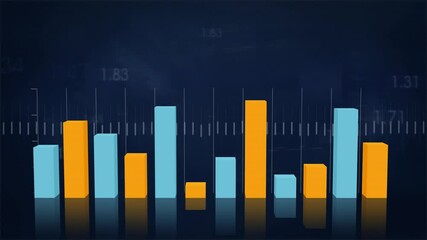 Poster - Displaying light blue and orange bars rising on navy background with numeric labels and reflections