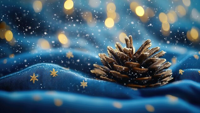 a blue background with pine cones and snowflakes, creating an enchanting winter atmosphere for chris