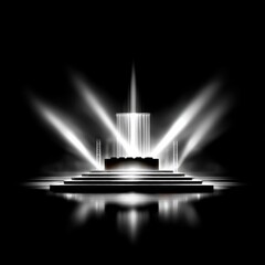 Aufkleber - Ethereal Stage: Illuminated Performance Platform with Striking Spotlights in a Dark Theatrical Space.