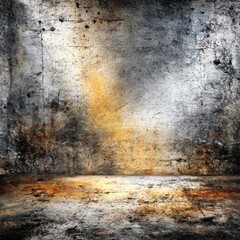 Leinwandbilder - Grungy and Distressed Concrete Wall and Floor Texture with Shades of Gray, Brown, and Yellow, Perfect for Urban or Industrial Backgrounds.