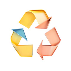 Poster - Vibrant, three-dimensional artistic design representing a recycling symbol, featuring a variety of bright colors and geometric shapes.
