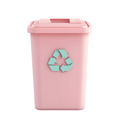 Aufkleber - Three-dimensional rendering of a pink recycling container, highlighted against a black backdrop, showcasing a mint-green recycling symbol.  It's a simple, clean design.
