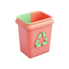 Poster - Vivid, digital rendering of a recycling container. The bin displays a green recycling symbol against a light orange and green background.