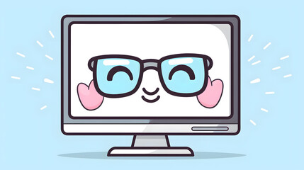 Wall Mural - cute kawaii computer screen with happy expression and sunglasses for digital designs