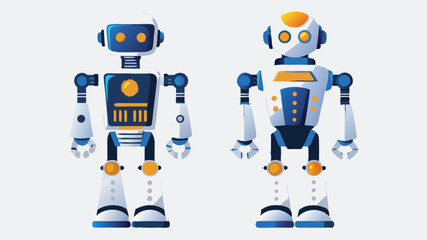 Fototapete - Two cartoon robots standing side by side with blue and white color schemes on a light background art