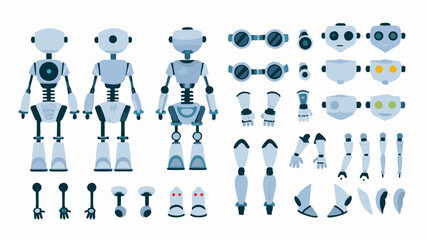 Poster - Illustration of a robot with interchangeable parts and accessories on a white background design layout
