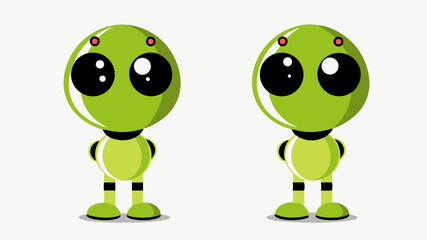 Fototapete - Two green cartoon robots with large black eyes and small red dots on their heads standing side by side