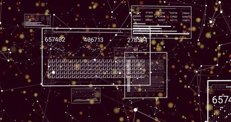 Poster - Showing flat design central databox floating over maroon network, with glowing orbs and data panels