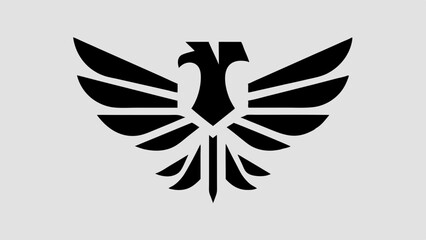 Poster - Stylized black eagle with spread wings on a light gray background in a simple flat vector design