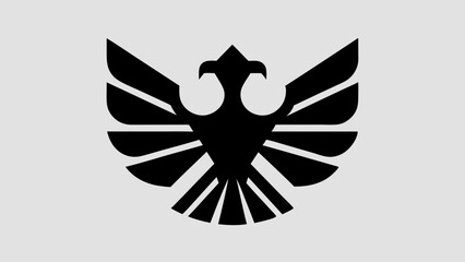 Poster - Stylized black eagle with spread wings and geometric design on a light gray background image asset
