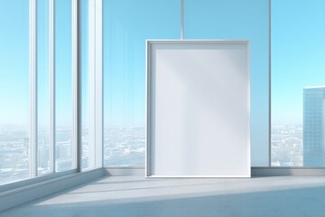 Poster - Blank Poster Frame Mockup in Modern Office Interior with City View and Natural Light for Advertising and Presentation Purposes