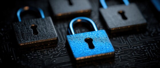 Leinwandbilder - Cybersecurity Concept Padlocks on Circuit Board Close Up Macro Shot Data Protection Encryption Digital Security