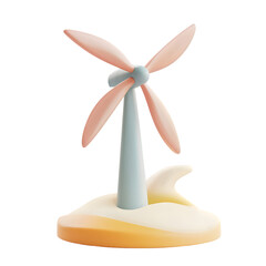 Poster - Charming, decorative wind turbine sculpture resting on a beige sandy island base. Pastel colors and a simple design create a cute, modern aesthetic.