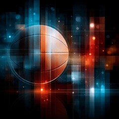 Poster - Basketball Sphere in Abstract Grid: A Vibrant Display of Light and Geometry
