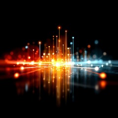 Leinwandbilder - Data Stream Visualization: Abstract Glowing Light Lines, Connections, and Reflections on a Dark Surface