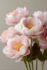 Aufkleber - Soft Pink Peonies in Gentle Light Close Up Still Life Floral Arrangement Delicate Petals and Yellow Centers