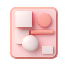 Poster - Digital graphic design featuring a composition of geometric shapes in soft pink and white colors.