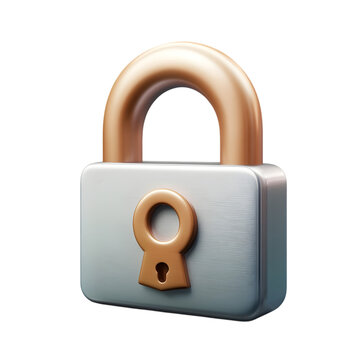 Rendered,  close-up image of a  metallic padlock,  depicting safety and security.