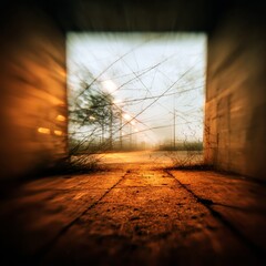 Poster - Tunnel Vision: Distant Light at the End of a Dusty Path, A Moment of Hope and Perspective