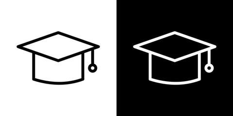 Graduation cap icon line art, vector set