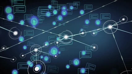 Poster - Network graphic being animated over dark gradient with glowing nodes, chat bubbles and avatar icons