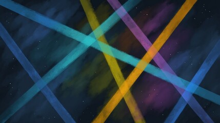 Wall Mural - Abstract Composition of Colorful Intersecting Lines with Dark Background and Brushstroke Texture